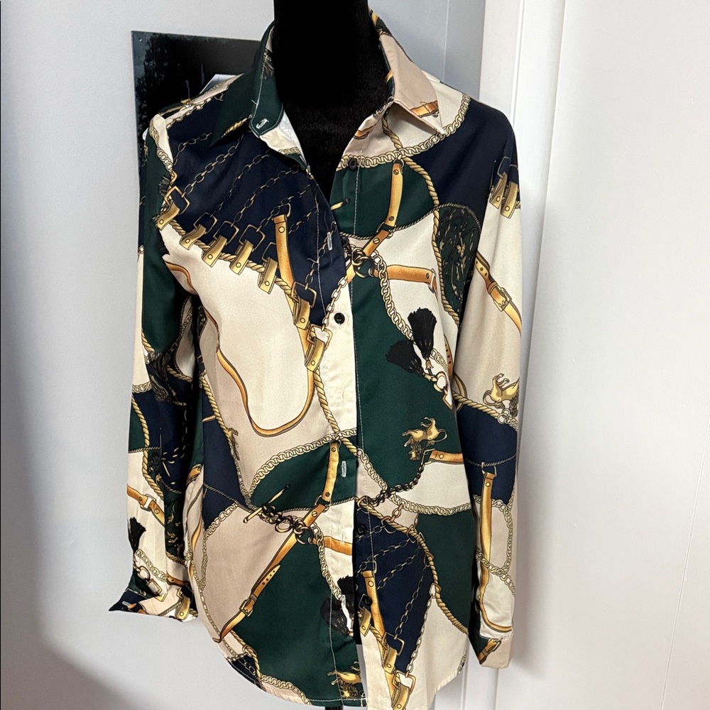 Chain Print Shirt - Blue and Gold